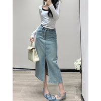 Women's Minimalist Hot Stamping Elastic Denim Skirt
