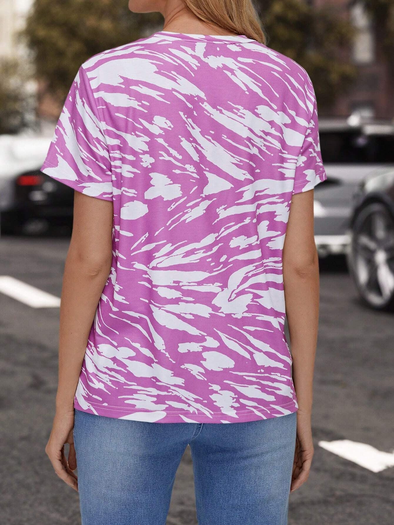 Flag Print T-shirt Crew Neck Casual - Chic Angle