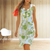 European And American Floral Print U-neck Sleeveless Beach Vacation Mid-length Dress