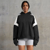 Contrast Color Drop Shoulder Women's Hooded Sweater