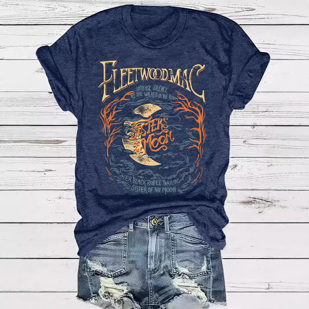 Women's Moon Theme Pattern Round Neck Short Sleeve