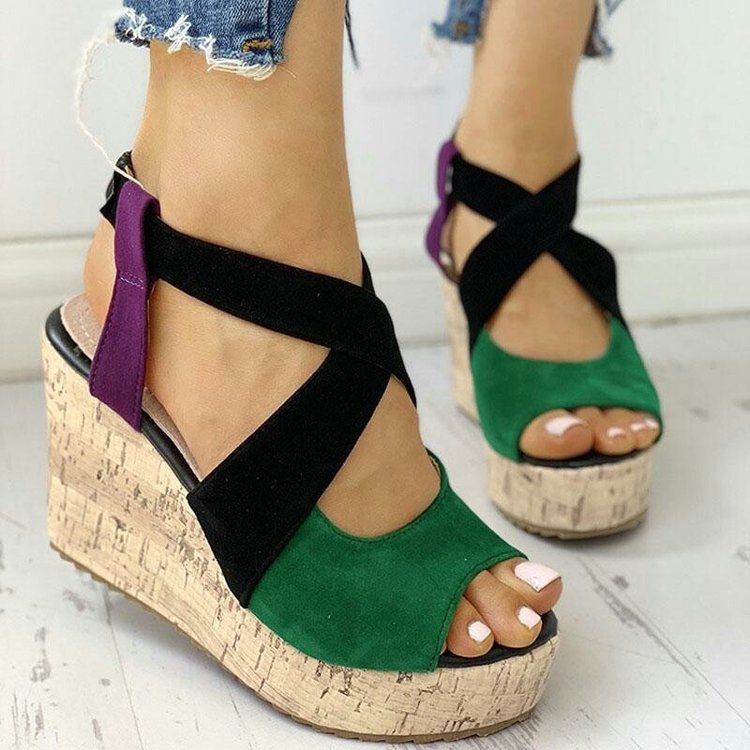 Fish Mouth European And American Style Sleeve High Heel Wedge Sandals