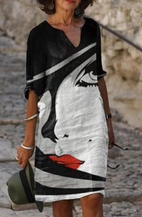 Printed V Neck Half Sleeve Multicolor Midi Dress