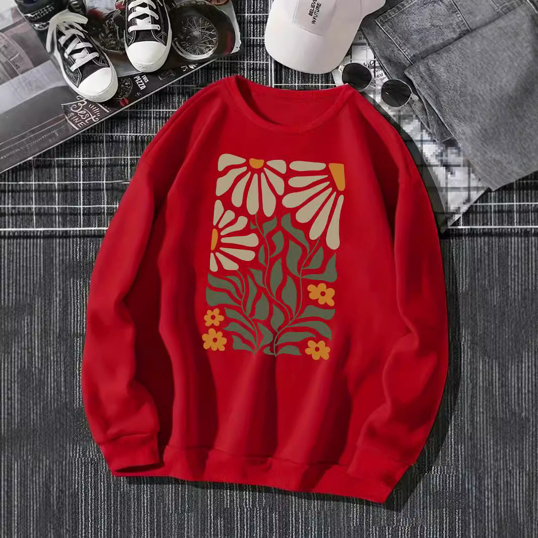 Flowers And Plants Round Neck Long Sleeve Sweater For Women