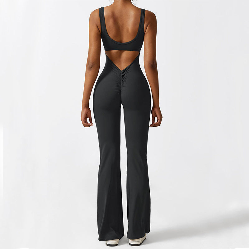 Women Sleeveless Flare Jumpsuits Fitness Yoga Long Pants - Chic Angle