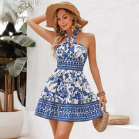Beach Vacation Spaghetti Straps Halter Dress
