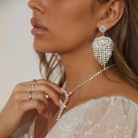 Full Rhinestone Tassel Earrings For Bride