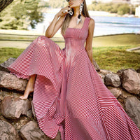 Women's Fashion Square Neck Slim Fit Casual Vacation Striped Big Swing Dress