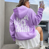 Brushed Hoody Plain Letter Kangaroo Pocket Drawstring Printed Hoodie