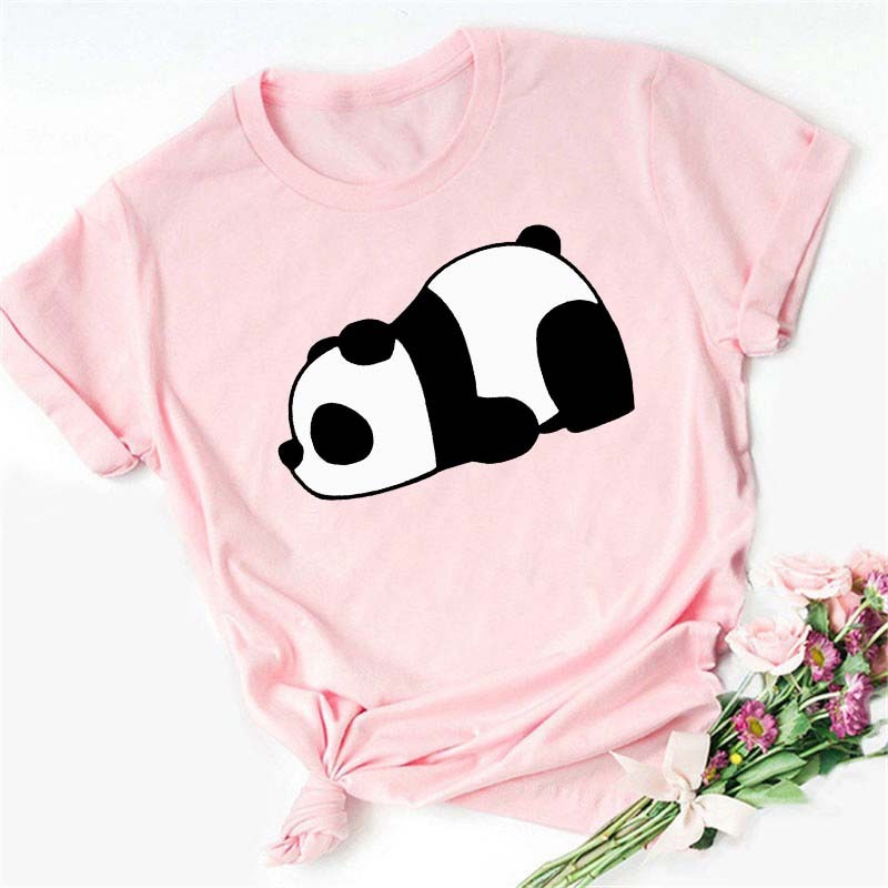 Digital Cartoon Panda Printing Round Neck Sports Short Sleeve - Chic Angle