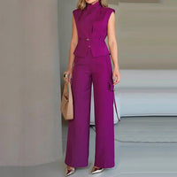 Rest Sleeveless Polo Collar Solid Color Casual Two-piece Suit - Chic Angle
