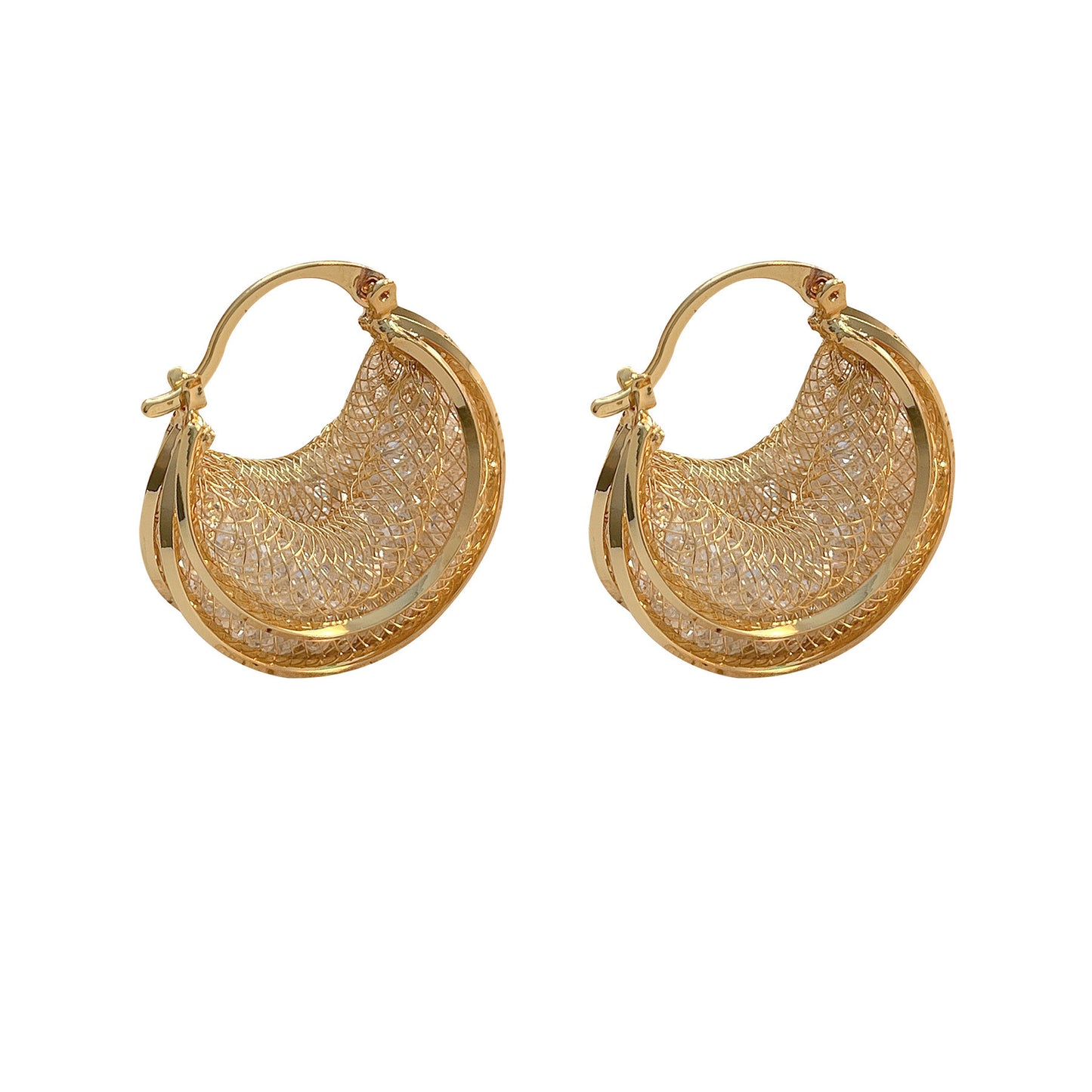 Net Pocket Zircon Mesh U-shaped Earrings Geometry