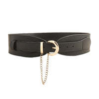 Vintage Women's Belt Black High-grade Metal Chain Pin Buckle Dress Shirt Simple Restraint Waist Wide Waist Seal