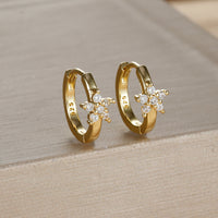 Silver Needle Geometric Stars Rhinestone Earrings Women's Fashion
