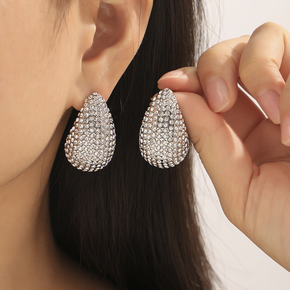 European And American Chic Style Niche Diamond Water Drop Earrings