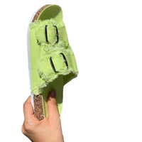 Casual Solid Canvas Buckle Denim Flat Slippers