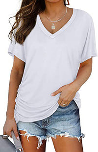 European And American T-shirt Solid Color Casual Loose-fitting V-neck Top - Chic Angle