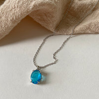 Chic Blue Crystal Zircon Pendant Necklace for Women Trendy Simple Chain Necklace Fashion Jewelry Gifts