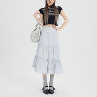 Ice Blue Pleated A- Line Ruffled Tiered Skirt