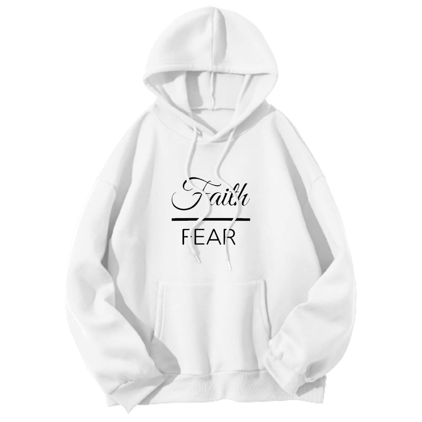 Plain Letter Printed Kangaroo Pocket Drawstring Women's Brushed Hoody