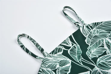 USA SIZE Leaf Print Sling Chiffon Dress Sexy Beach Seaside Vacation Irregular Skirt