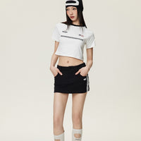 Embroidered Shoulder Short Top For Women High Waist Retro