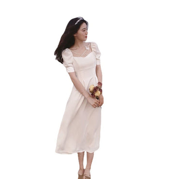Women's Retro Puff Sleeves Elegant Midi Dress