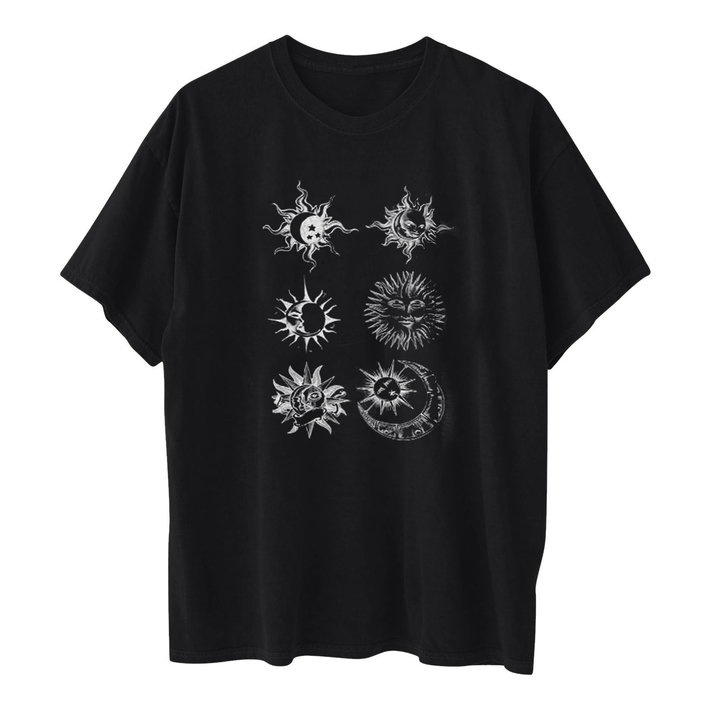 Printed Round Neck Short Sleeve Sun Moon Sun Moon Printed Top Women's T-shirt