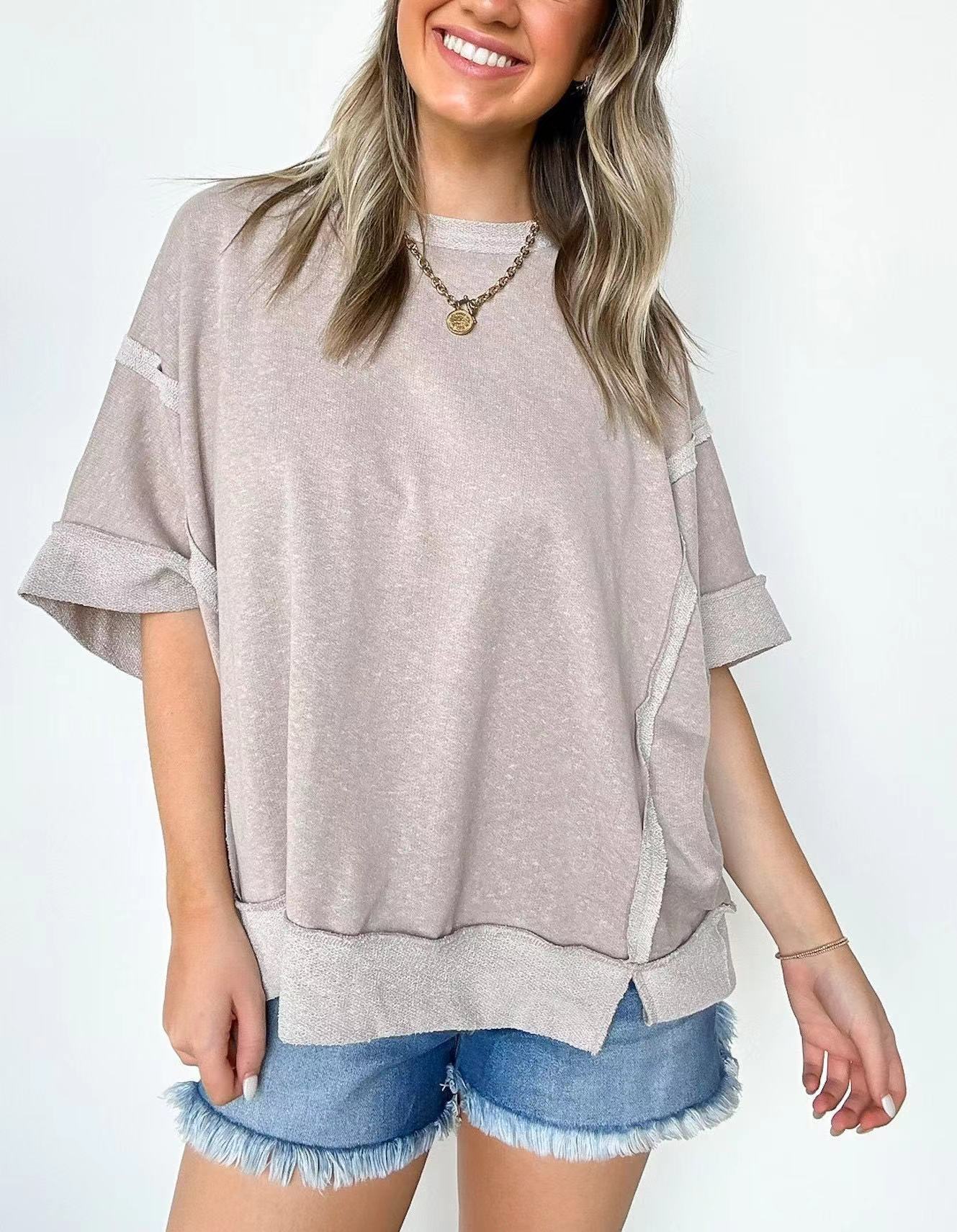 New Round Neck Loose Patchwork Sweater T-shirt
