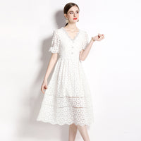 Super Slim-fit Short-sleeved V-neck Mid-length Elegant Fashion