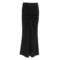 French Fishtail Skirt Black Pleated Sheath Dress Design Sense