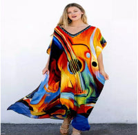 Rayon Printed Blooming Loose Vacation Robe Beach Dress Bikini Sun Protection Shirt