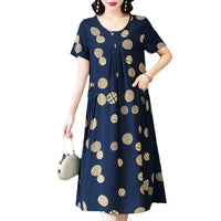 Middle-aged And Elderly Women's Cotton Silk Printing Maxi Dress