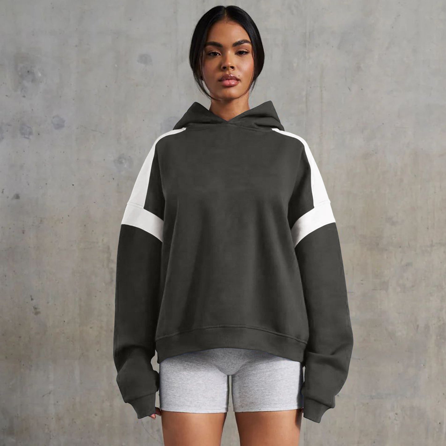 Contrast Color Drop Shoulder Women's Hooded Sweater