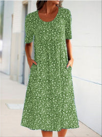 Round Neck Short Sleeve Floral Midi Dress