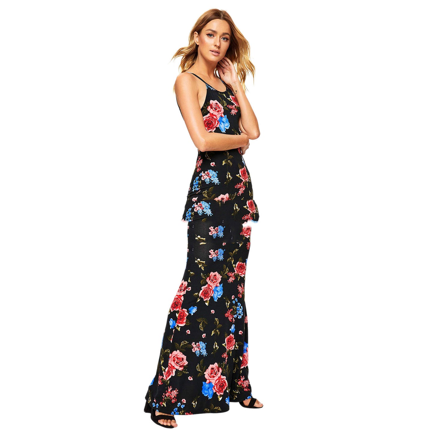 Women's Corset Milk Silk Maxi Suspender Print Dress