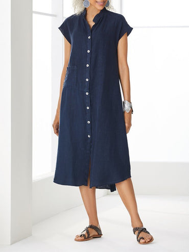 Casual Women's Maxi Dress Plain Loose Pockets
