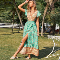 Ruffle Sleeves V-neck Lace Irregular Big Dress