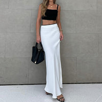 European And American Elegant White Satin Satin Skirt Simple Drape Fishtail