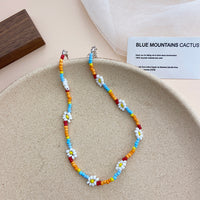 Creative Rice Bead Woven Flower Geometric Necklace