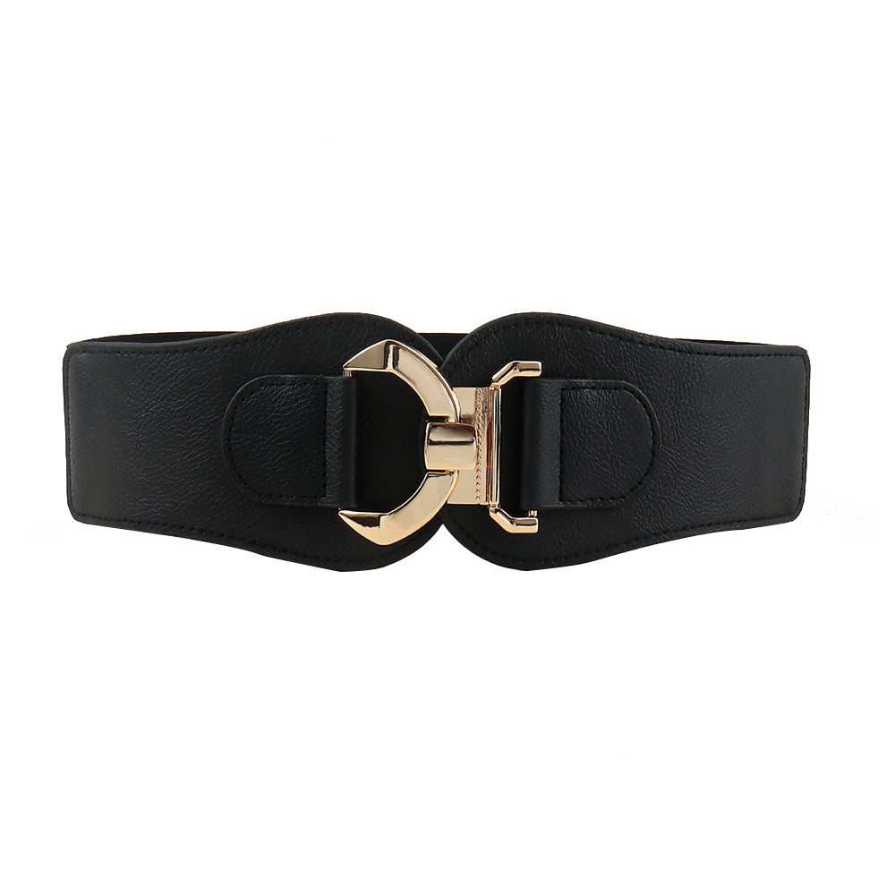 New Autumn And Winter Women's Wide Belt Metal Curved Buckle Belt With Suit Jacket Elastic Elastic Comfortable Waist