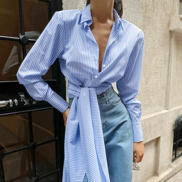 Design Sense French Style Tied Striped Shirt