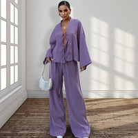 Lace-up Top And Trousers Pajamas Women's Loose Homewear - Chic Angle