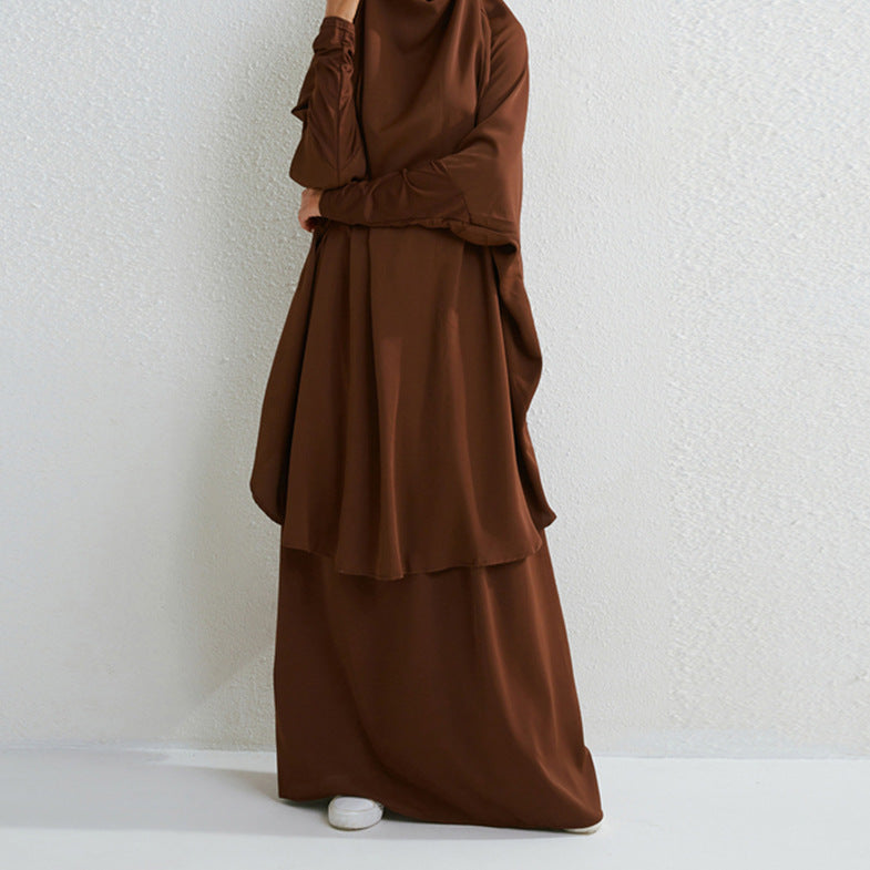 Muslim Fashion Plus Size Two-piece Suit Arabic Djellaba Solid Color - Chic Angle