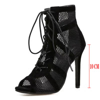 Black Mesh Suede Fashion Cross Lace-up Sexy Women's High Heel Plus Size Shoes