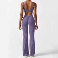 Women Sleeveless Flare Jumpsuits Fitness Yoga Long Pants - Chic Angle