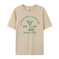 Cocktail Leisure Retro Graphic Tees Women Vintage Tennis Spo - Chic Angle