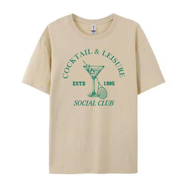 Cocktail Leisure Retro Graphic Tees Women Vintage Tennis Spo - Chic Angle