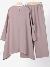 Wear Middle East Solid Color Round Neck Pullover Midi Skirt - Chic Angle