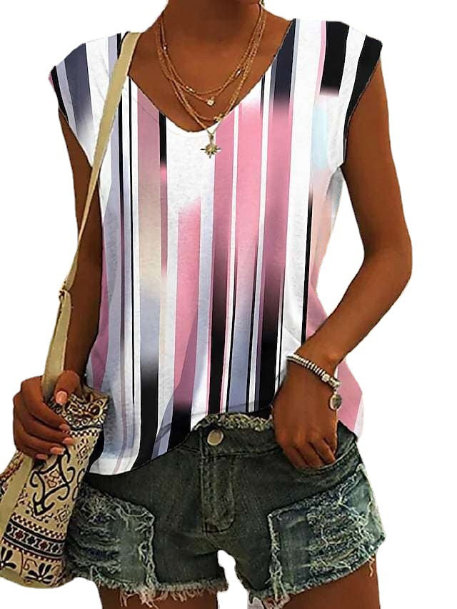 Women's Sleeveless V-neck Vest Pattern 3D Printing - Chic Angle